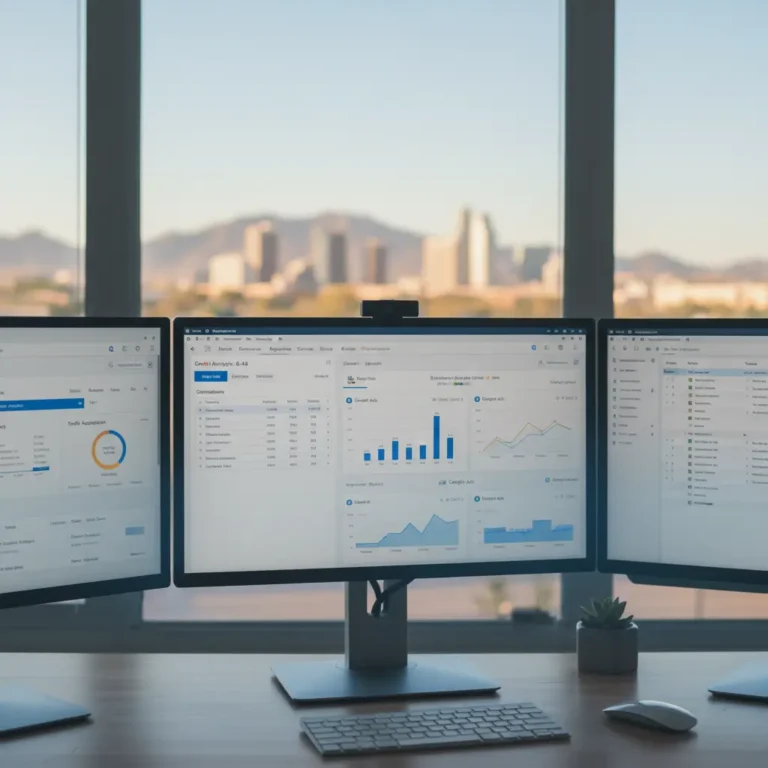 Marketing Services for Phoenix Businesses is a clean GA4 analytics dashboard showing campaign tracking results.