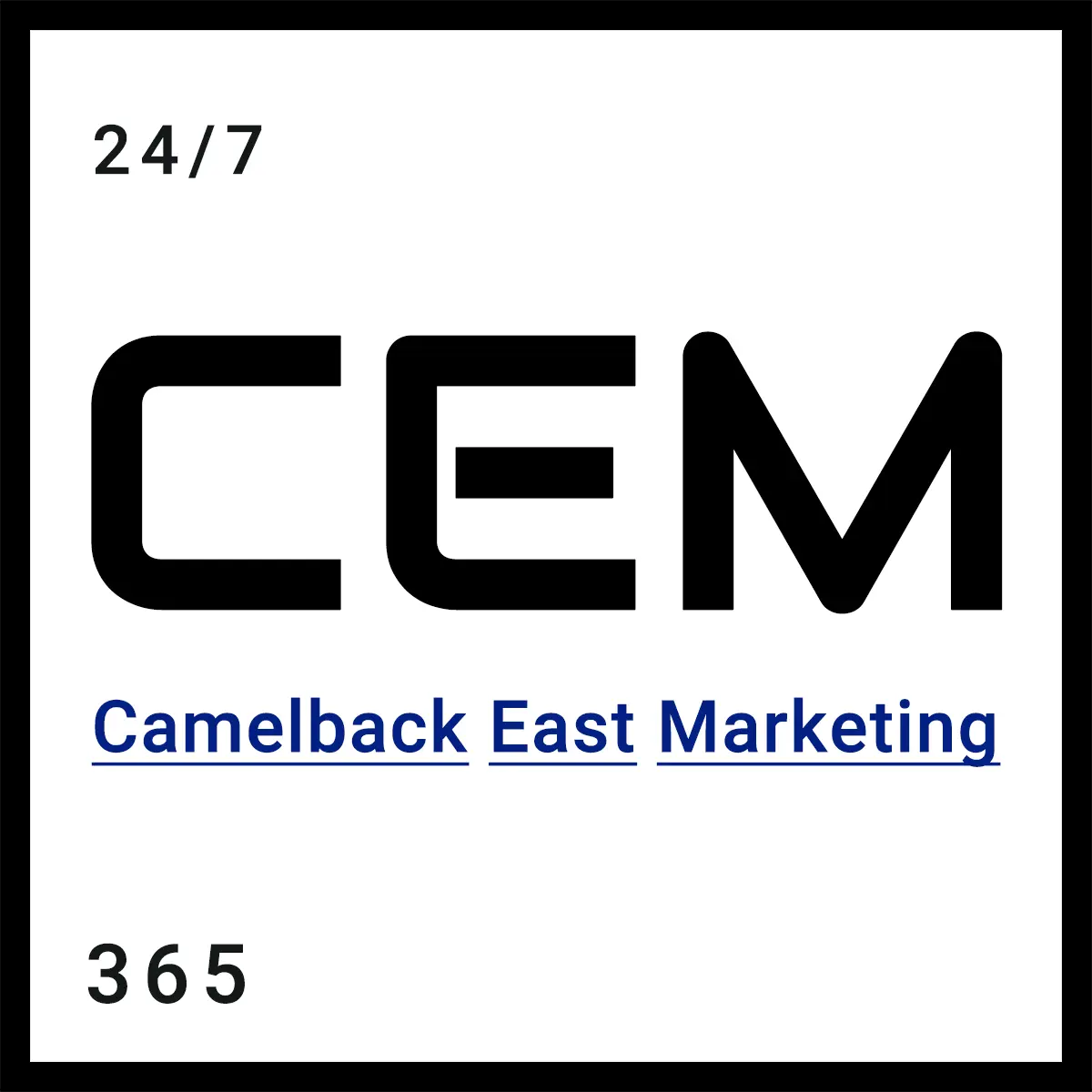Camelback East Marketing logo with “CEM” and “24/7” and “365” representing on-the-job support year-round.