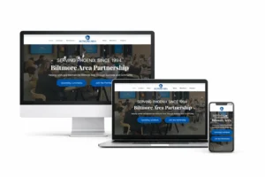 Biltmore Area Partnership website shown on desktop, tablet, and mobile screens.