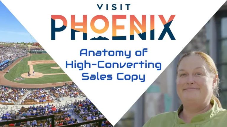 Visit Phoenix Spring Training ballpark and chef collage with title Anatomy of High-Converting Sales Copy